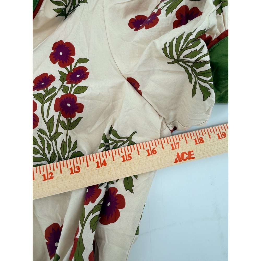 Entro Floral Cotton Mini Dress Green Trim Puff Sleeve Tiered Boho D28297 Small - Picture 4 of 6